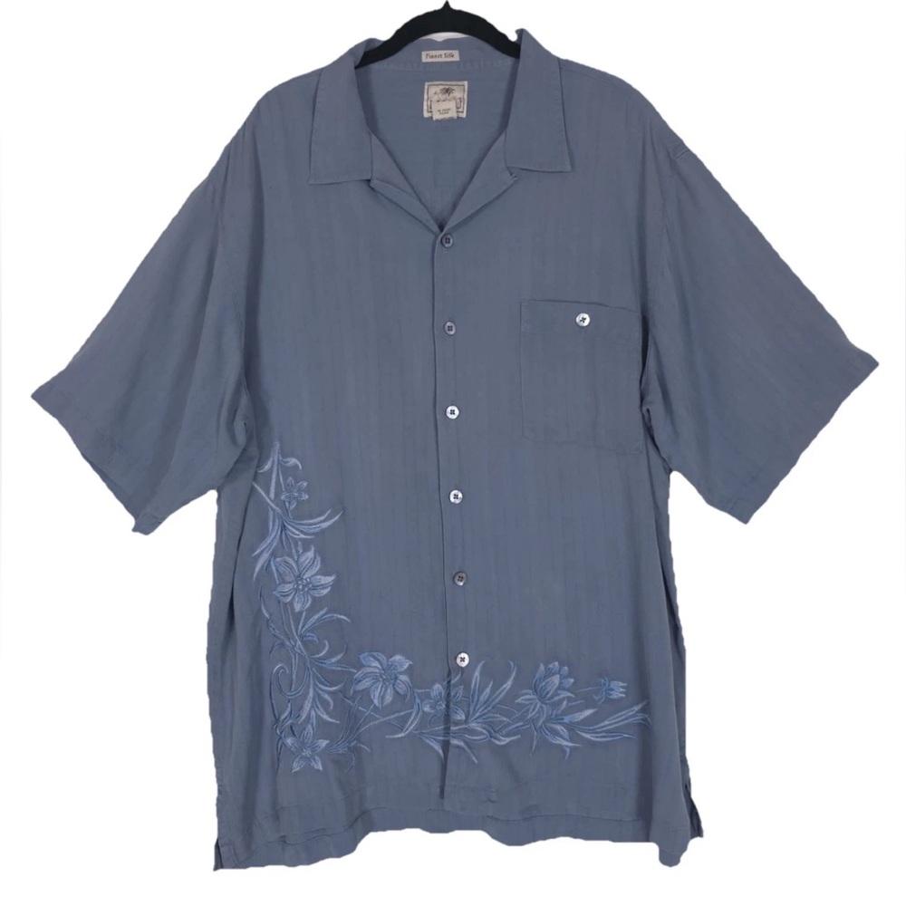 LUAU FINEST‎ SILK LIMITED EDITION Men’s Short Sleeve Shirt Embroidered Blue XL